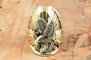 Sterling Silver Ring with 12K gold fill. Beautiful Eagle Design. Created by Navajo Artist Regina Becenti. 
